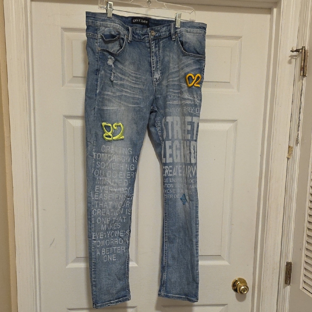 ❣️Men's Slim Blue Jeans with Yellow Accents